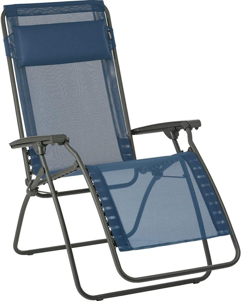 Lafuma R-Clip Zero Gravity Patio Recliner (Ocean Blue Batyline Canvas) Outdoor Folding Lounge Chair