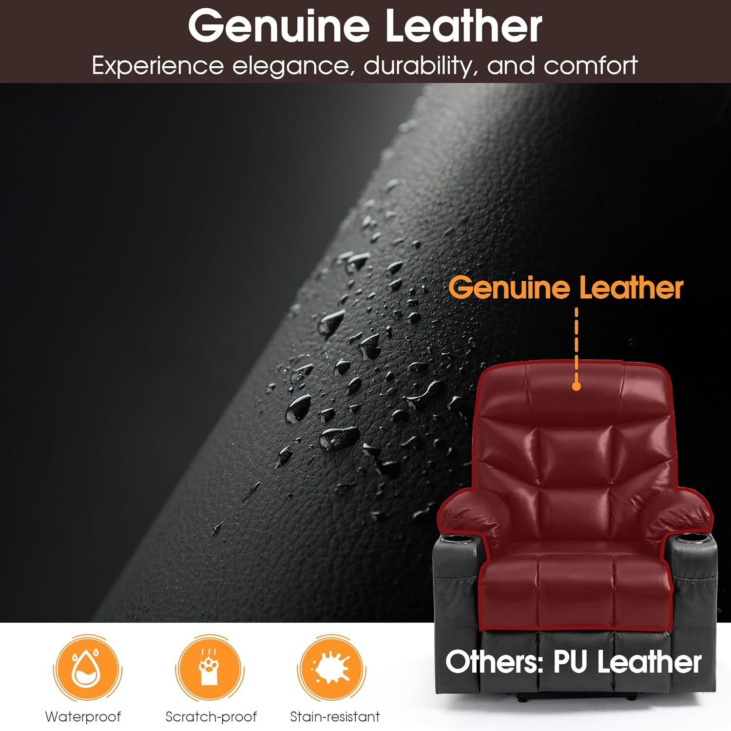 Leather Recliner Chair for Elderly, Ergonomic Power Lift Recliners with Heat and Massage, 3 Positions Single Reclining Lift Chair for Bedroom Living Room, Modern Black