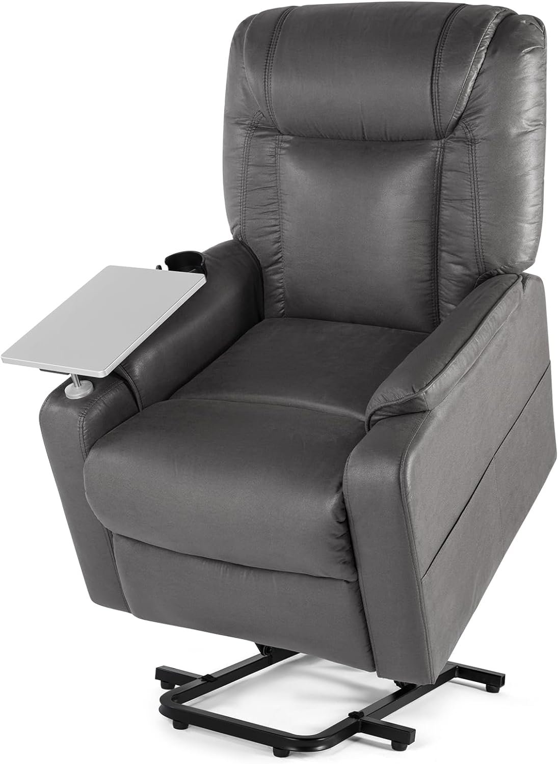 Leather Recliner Lounge Chair, 8 Point Massage Relax Ergonomic Lift Snuggling Sofa,Leathaire Material Massage Single Chair,with Detachable Tray Table Cup Holder Lumbar Heated Remote Control
