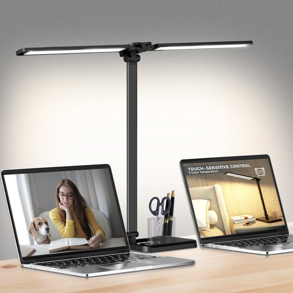 LED Desk Lamp Dimmable Table Lamp with USB Charging Port, 50 Lighting Modes, Adjustable Foldable Dual Swing Arm Architect Desk Lamp for Home Office, Eye-Caring Reading Lamp w/ Pen Holder 45min Timer - Amazon.com