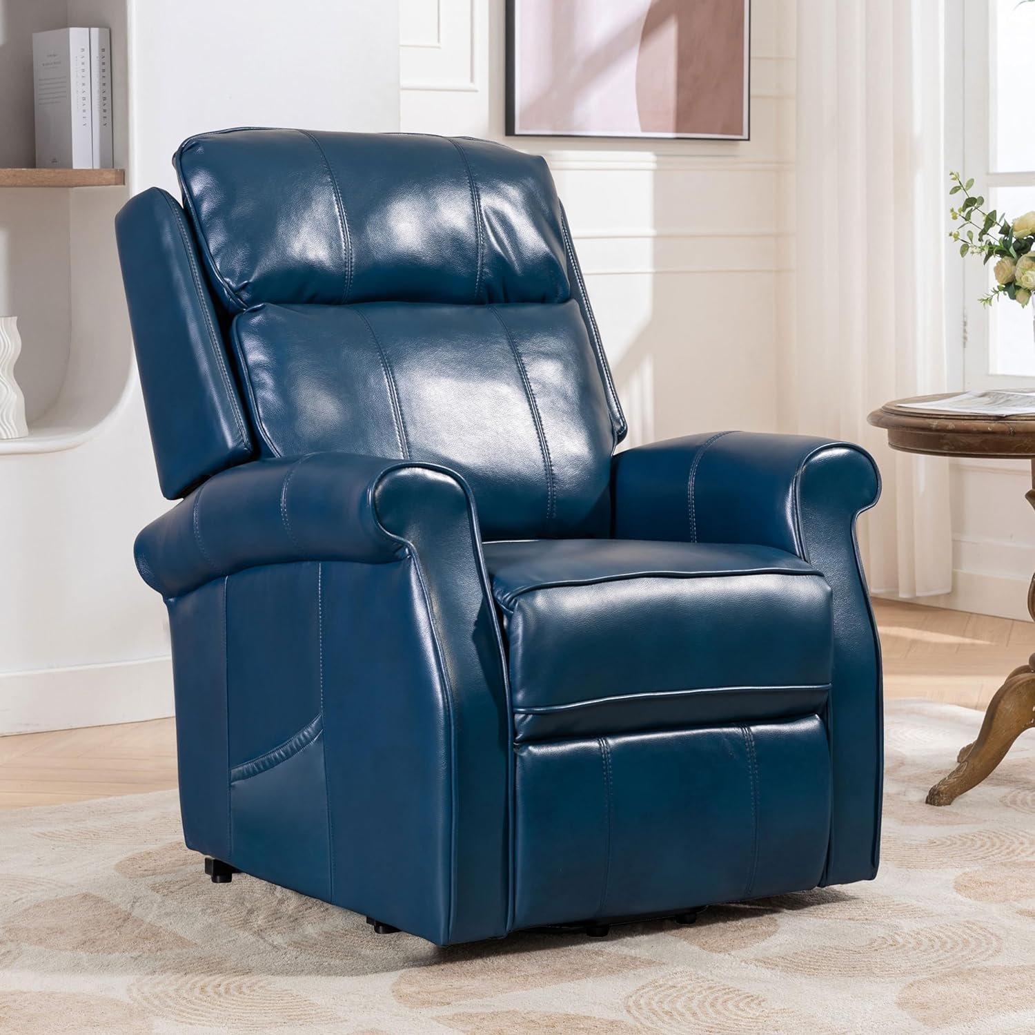 Lehboson Lift Chair Recliners, Electric Power Lift Chairs Recliners for Elderly with Massage,Faux Leather Lazy Recliner for Living Room,3 Positions,USB Ports and Side Pocket (Navy Blue)