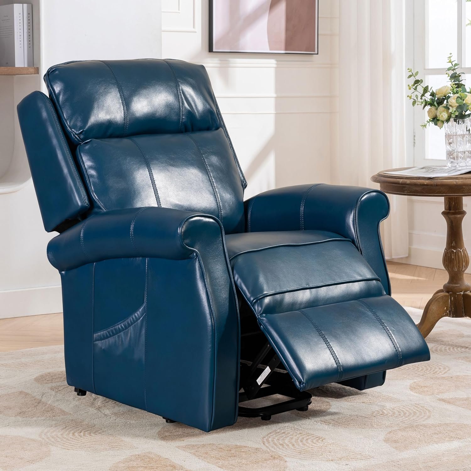 Lehboson Lift Chair Recliners, Electric Power Lift Chairs Recliners for Elderly with Massage,Faux Leather Lazy Recliner for Living Room,3 Positions,USB Ports and Side Pocket (Navy Blue)