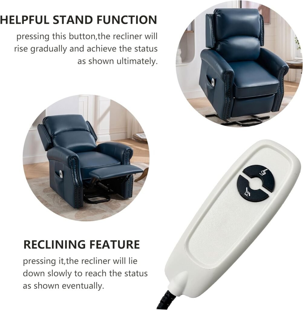 Lehboson Lift Chair Recliners, Electric Power Recliner Chair Sofa for Elderly,Faux Leather,USB Ports,3 Positions and Side Pocket，（Navy Blue）