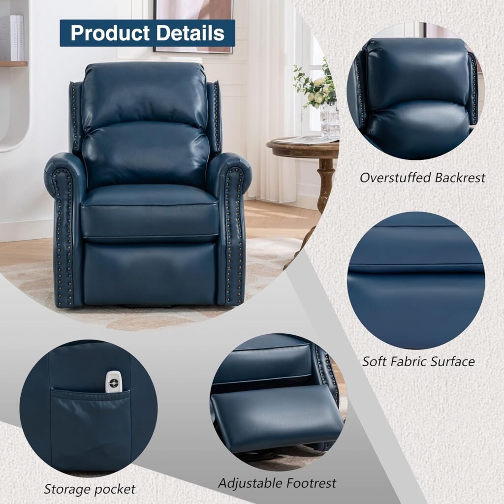 Lehboson Lift Chair Recliners, Electric Power Recliner Chair Sofa for Elderly,Faux Leather,USB Ports,3 Positions and Side Pocket，（Navy Blue）