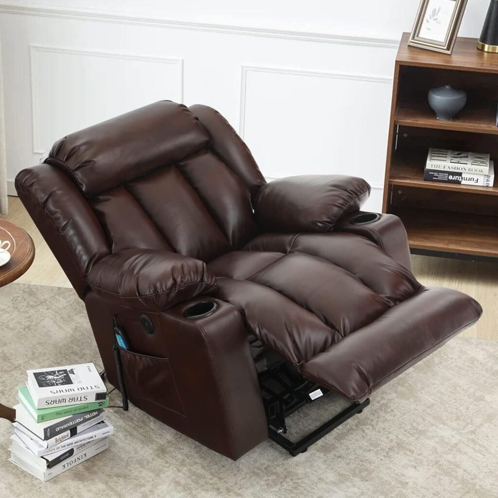 LEISLAND Power Lift Chairs Recliners with Massage and Heat for Elderly, Breathable Leather , Cup Holder,USB Charge, Remote Control(Brown)