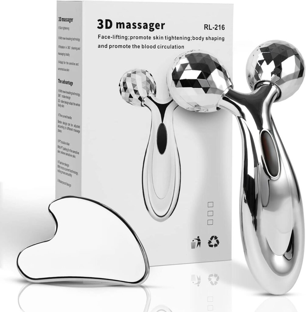 leiwo Stainless Steel Gua Sha and Face Roller Set, Facial Tool for Face Sculpting, Metal Skin Care, Massager for Women