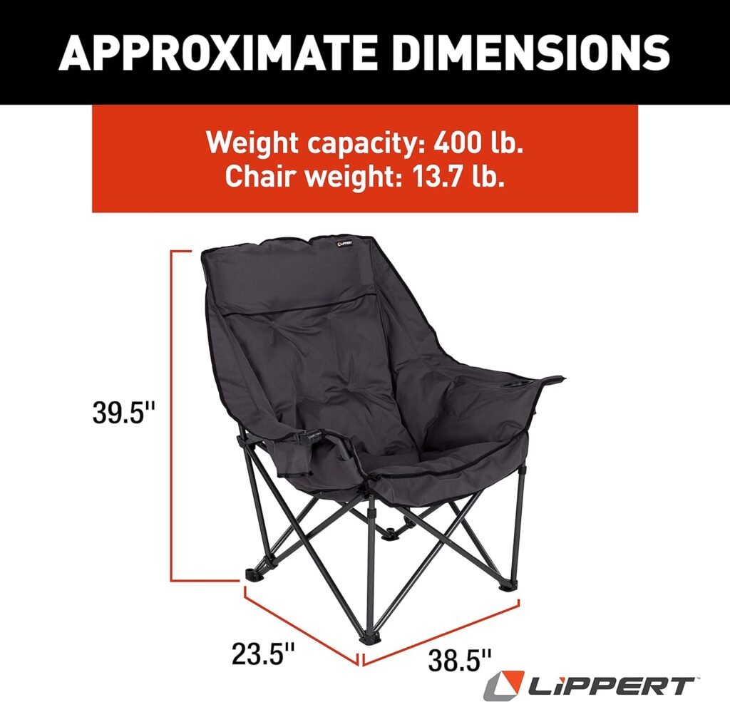 Lippert Big Bear Padded Camping Chair with 400-lb. Weight Capacity, Carry Bag, Durable Mesh Fabrics, High-Loft Cushioning, Dual Cupholders, Stemmed Wine Glass Holder (Sand) - 2021010667