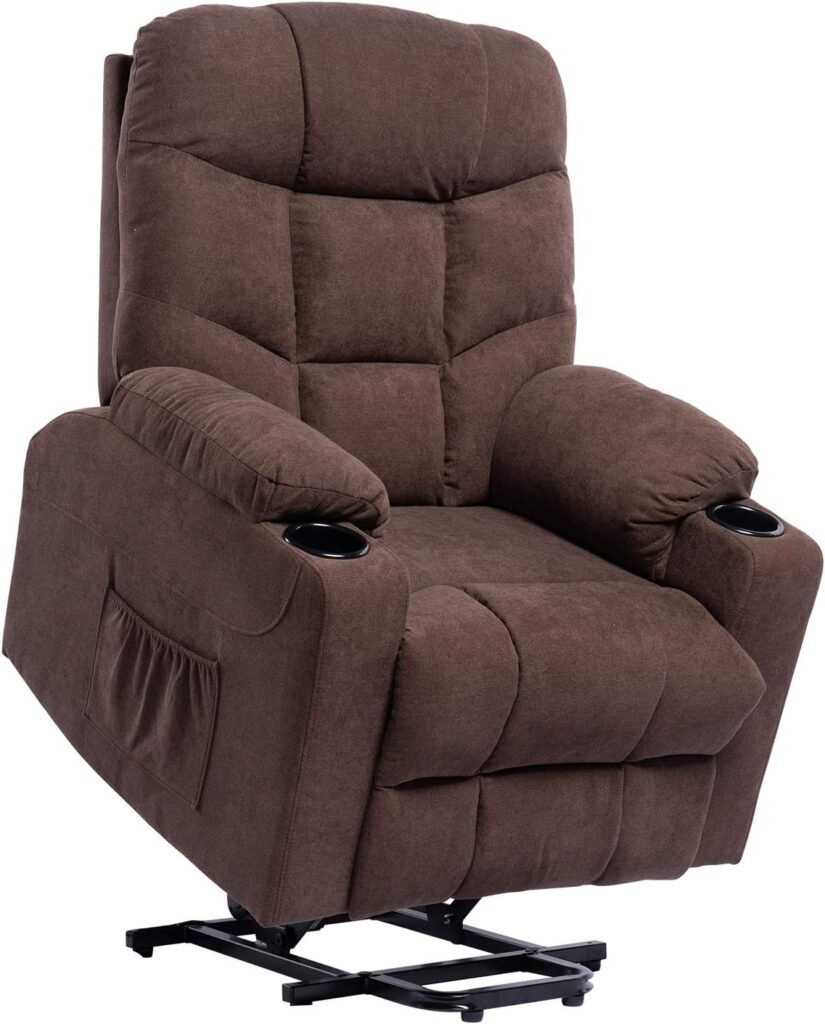 Living Room Power Lift Massage Recliner Chair for Elderly Heated Ergonomic Lounge Fabric Vibratory Massage Chair with Cup Holders/Heating/Remote Control