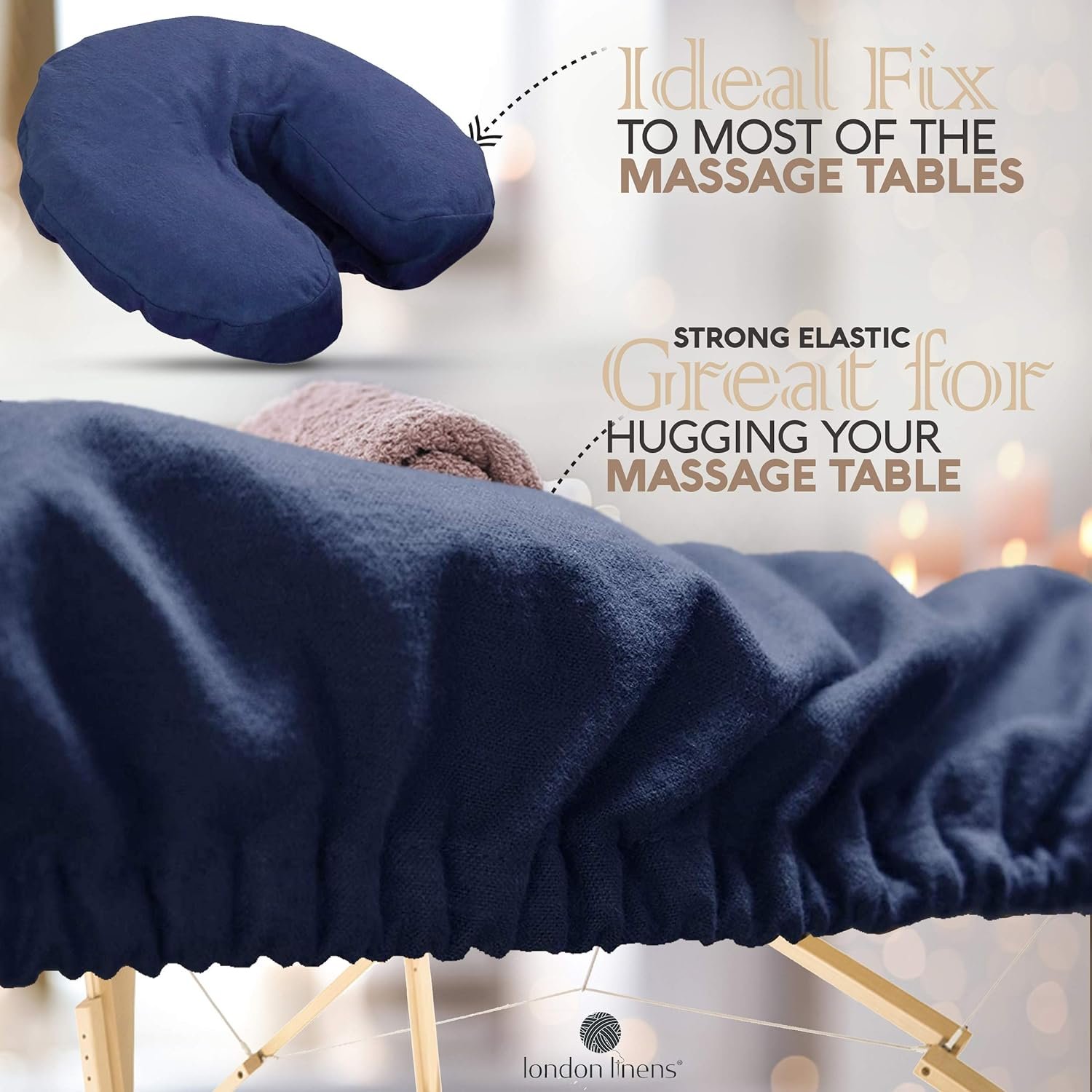 LONDON LINENS Extra Thick 3 Piece Set Massage Table Sheets Set - 100% Natural Cotton Flannel - Includes Massage Table Cover, Massage Fitted Sheet, and Massage Face Rest Cover (Blue)