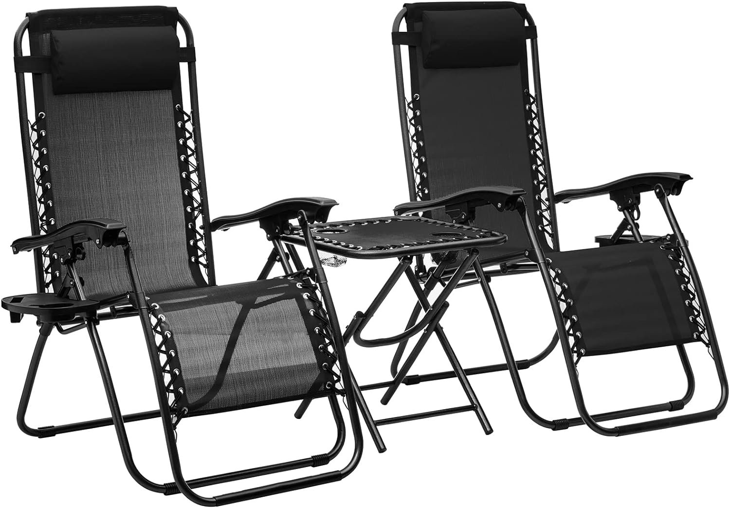 LUIBAS Zero Gravity Lawn Chair, Foldable Lounge Chairs for Outdoor Furniture, Reclining Patio Chair w/Cup Holder, Outdoor Folding Reclining Lounge Chair w/Side Table, Pack of 2, Black