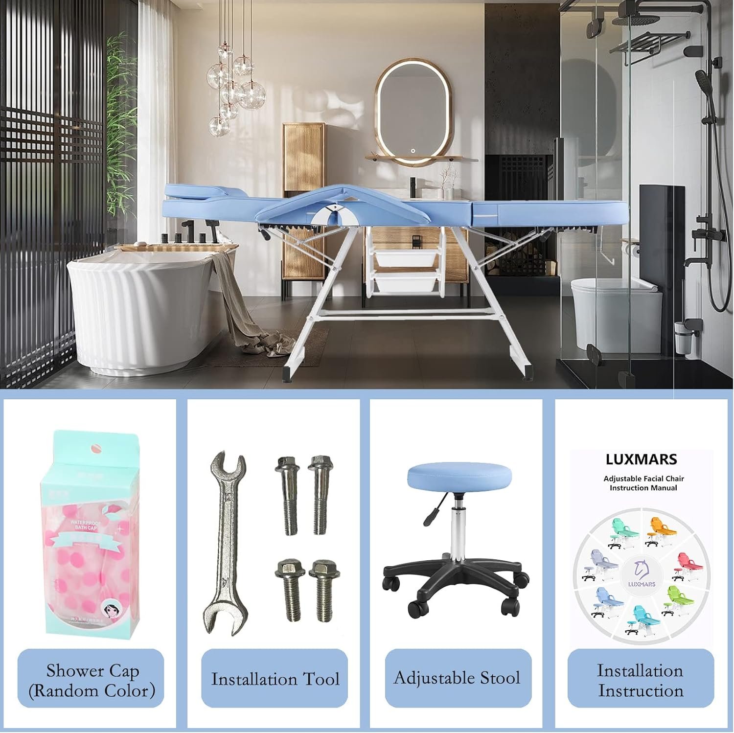 LUXMARS Facial Chair Lash Bed Tattoo Char Massage Table 73in 3-Section Multipurpose Massage Bed Professional Tattoo Table Salon Spa Equipment for Facial Spa Beauty Spa Salon Equipment-LightGreen