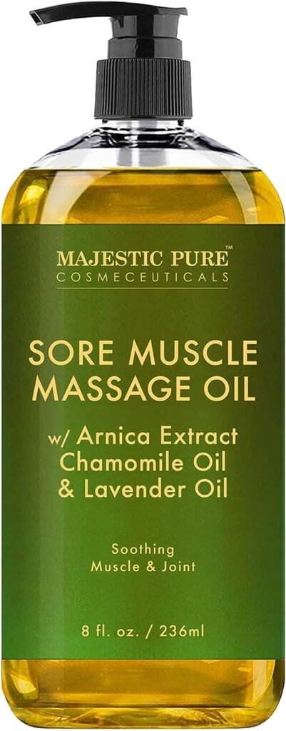 MAJESTIC PURE Arnica Sore Muscle Massage Oil for Body - Natural Oil with Lavender and Chamomile Essential Oils - Warming, Relaxing, Massaging Joint  Muscles - 8 fl. oz.