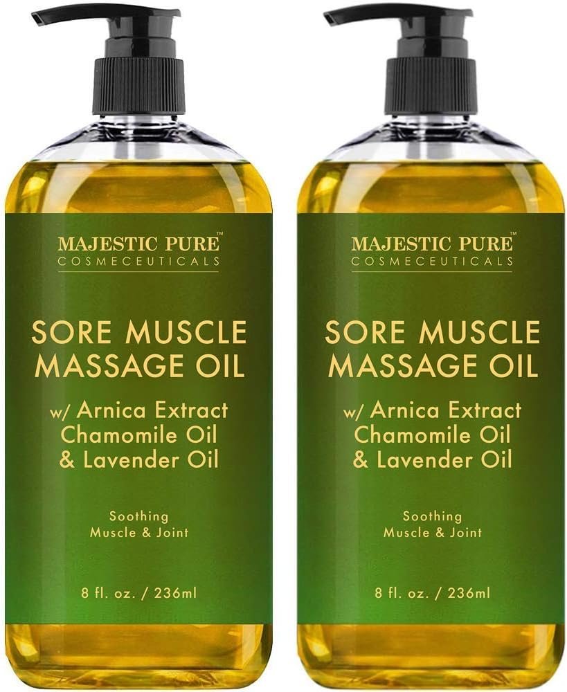 MAJESTIC PURE Arnica Sore Muscle Massage Oil for Body - Natural Oil with Lavender and Chamomile Essential Oils - Warming, Relaxing, Massaging Joint  Muscles - 8 fl. oz.