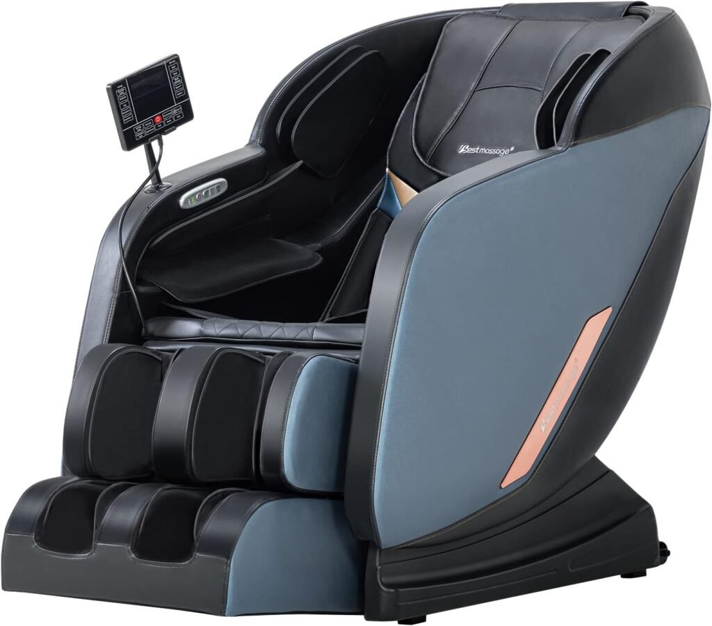 Massage Chair,Full Body Zero Gravity Recliner Chair with Smart Large Screen Bluetooth Speaker Wormwood Back and Calf Heating Therapy Foot Roller Air Massage System for Home Office (Black)