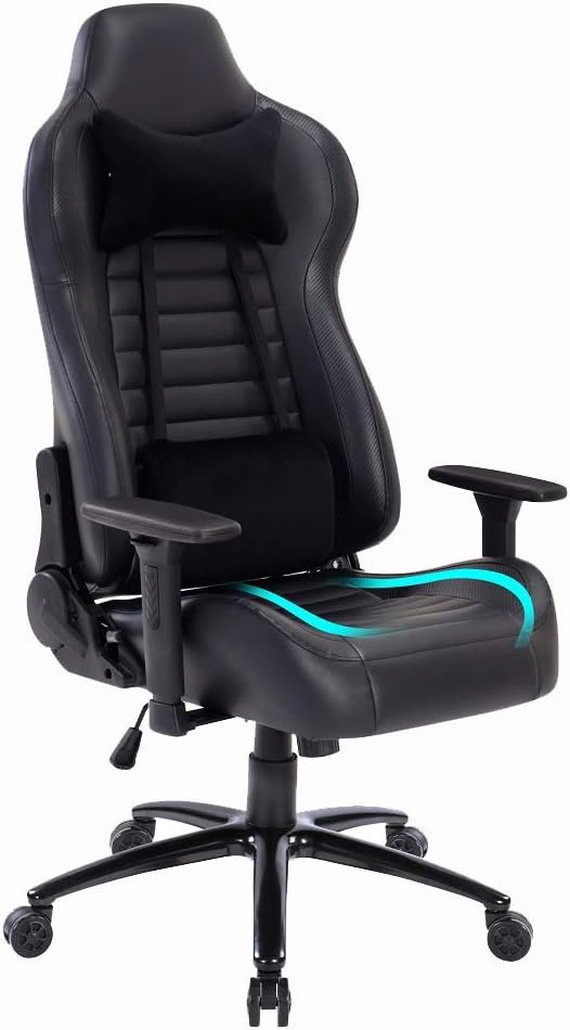 Massage Gaming Chair Big and Tall Gaming Chair - Metal Base High Back Racing Game Chair Computer Chair, Ergonomic Leather Executive Gaming Chair with Headrest and Lumbar Pillow