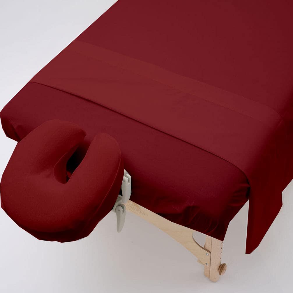 Massage Table Sheet Set-Microfiber 3-Piece Massage Sheet Set-Ultra-Light, Premium Facial Bed Cover,Wrinkle Free, Includes Flat Sheet, Fitted Sheet with Face Cradle Cover (Burgundy)