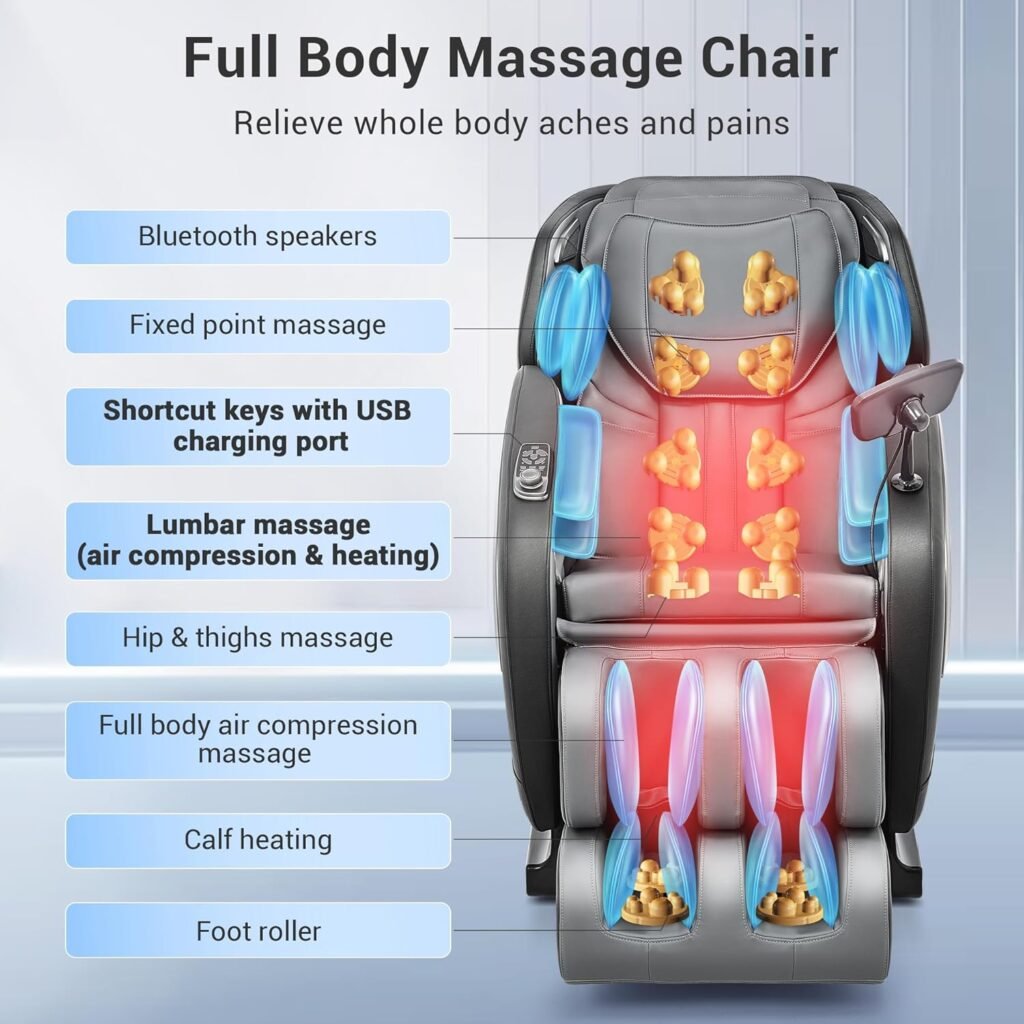 Mazzup Full Body Zero Gravity Shiatsu Massage Chair with Fully Assembled, LCD Screen, Shortcut Keys, USB Charging Port, Heat, Ideal Gift for Loved Ones, Parents, Balck