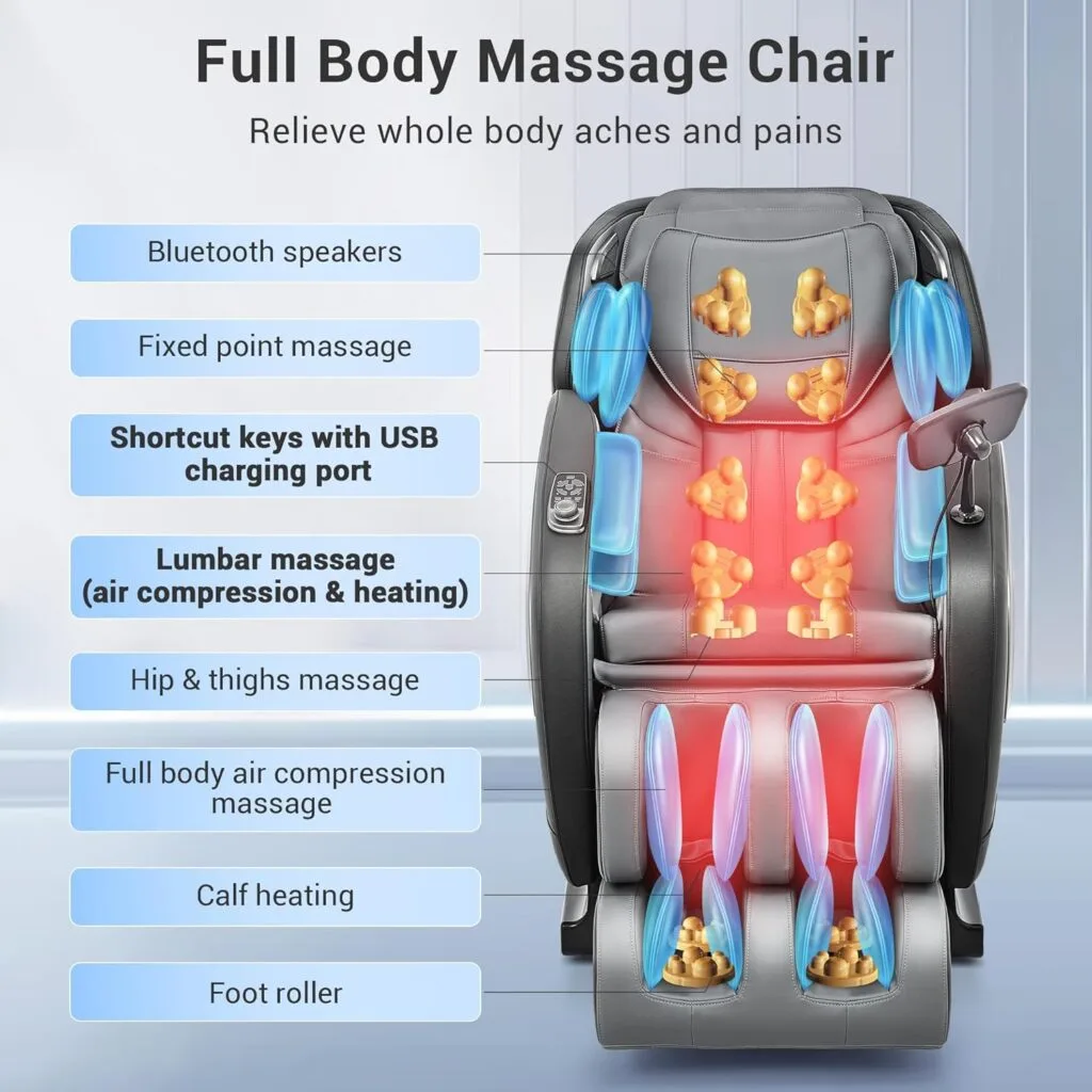 Mazzup Full Body Zero Gravity Shiatsu Massage Chair with Fully Assembled, LCD Screen, Shortcut Keys, USB Charging Port, Heat, Ideal Gift for Loved Ones, Parents, Balck
