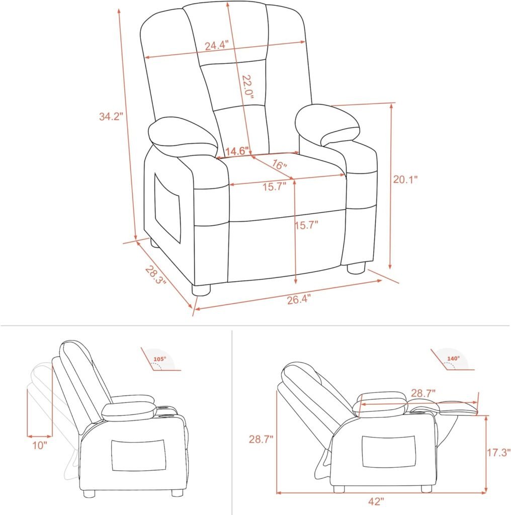 MCombo Big Kids Recliner Chair with Cup Holders for Toddler Boys and Girls, 2 Side Pockets, 3+ Age Group, Faux Leather 7322 (Mint Green)