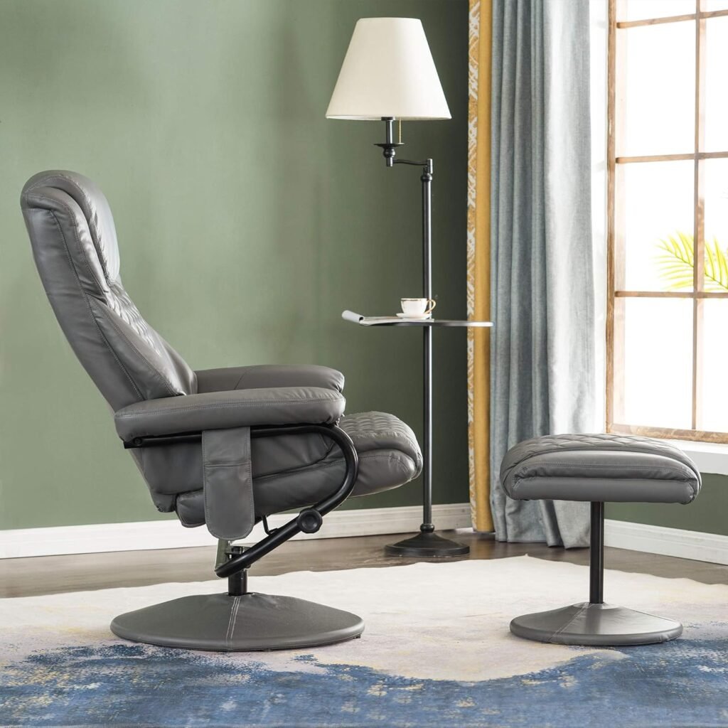 MCombo Recliner with Ottoman, Reclining Chair with Massage, 360 Swivel Living Room Chair Faux Leather, 4901 (Black)