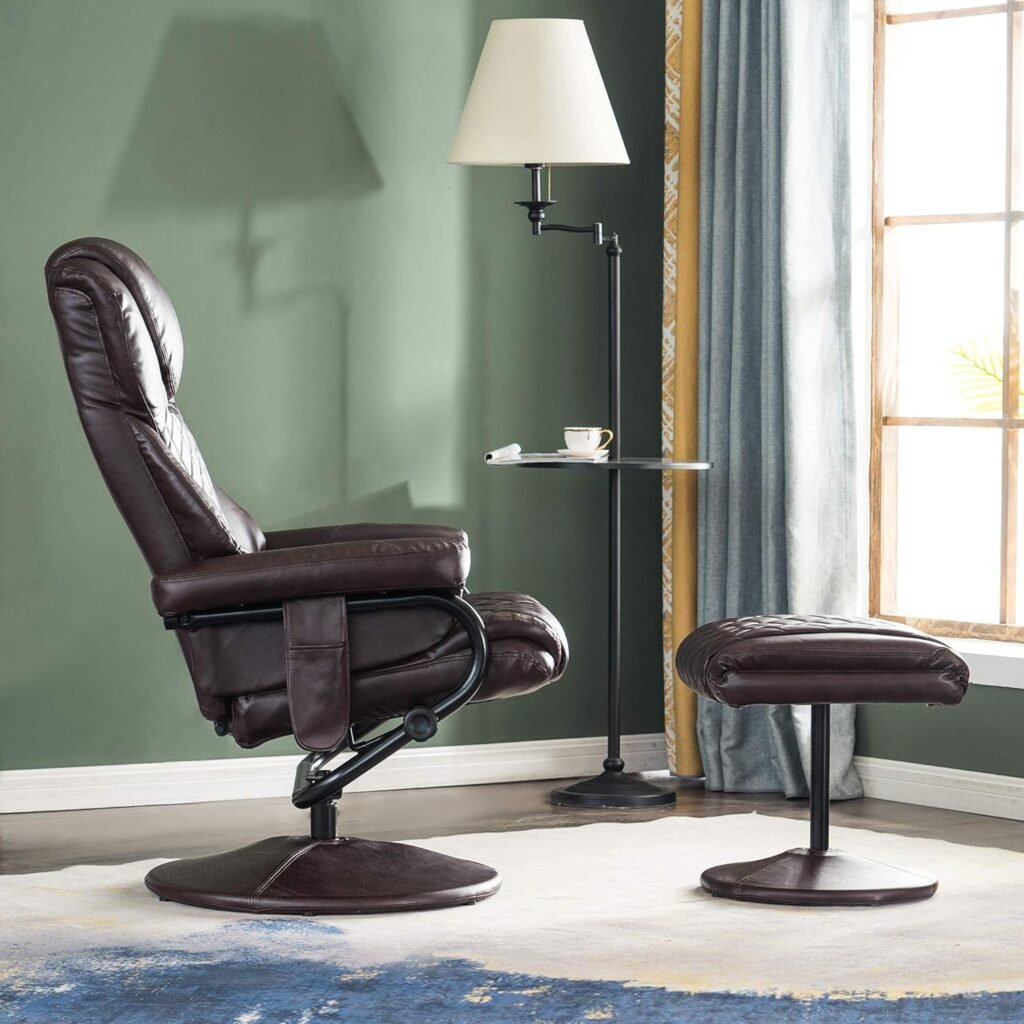MCombo Recliner with Ottoman, Reclining Chair with Massage, 360 Swivel Living Room Chair Faux Leather, 4901 (Black)