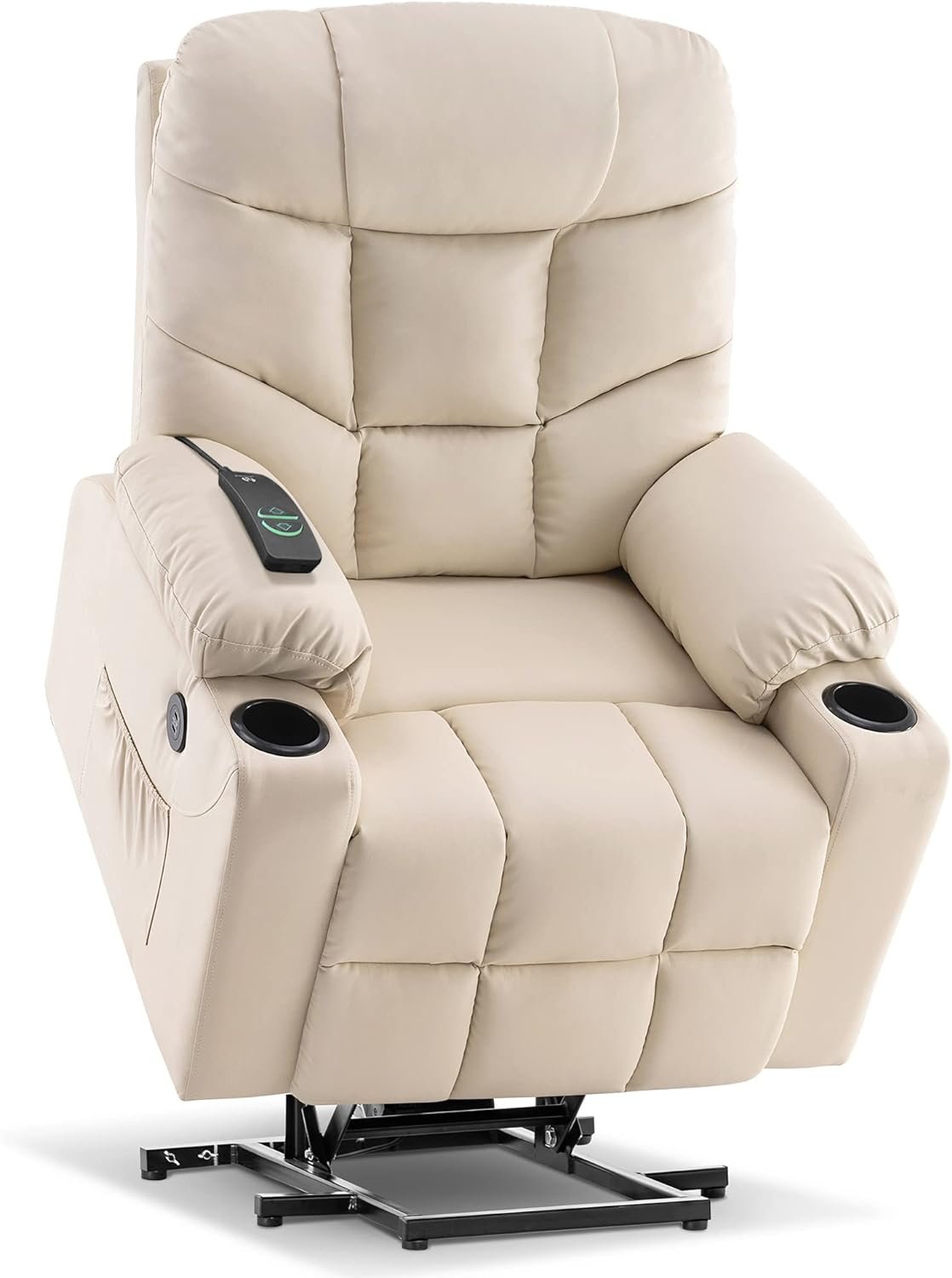 MCombo Regular Power Lift Recliner Chair for Elderly People, Faux Leather 7288 (Cream White, Regular)