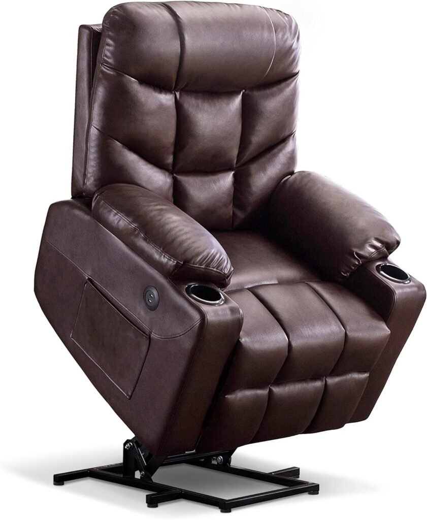 MCombo Regular Power Lift Recliner Chair for Elderly People, Faux Leather 7288 (Dark Brown, Regular)