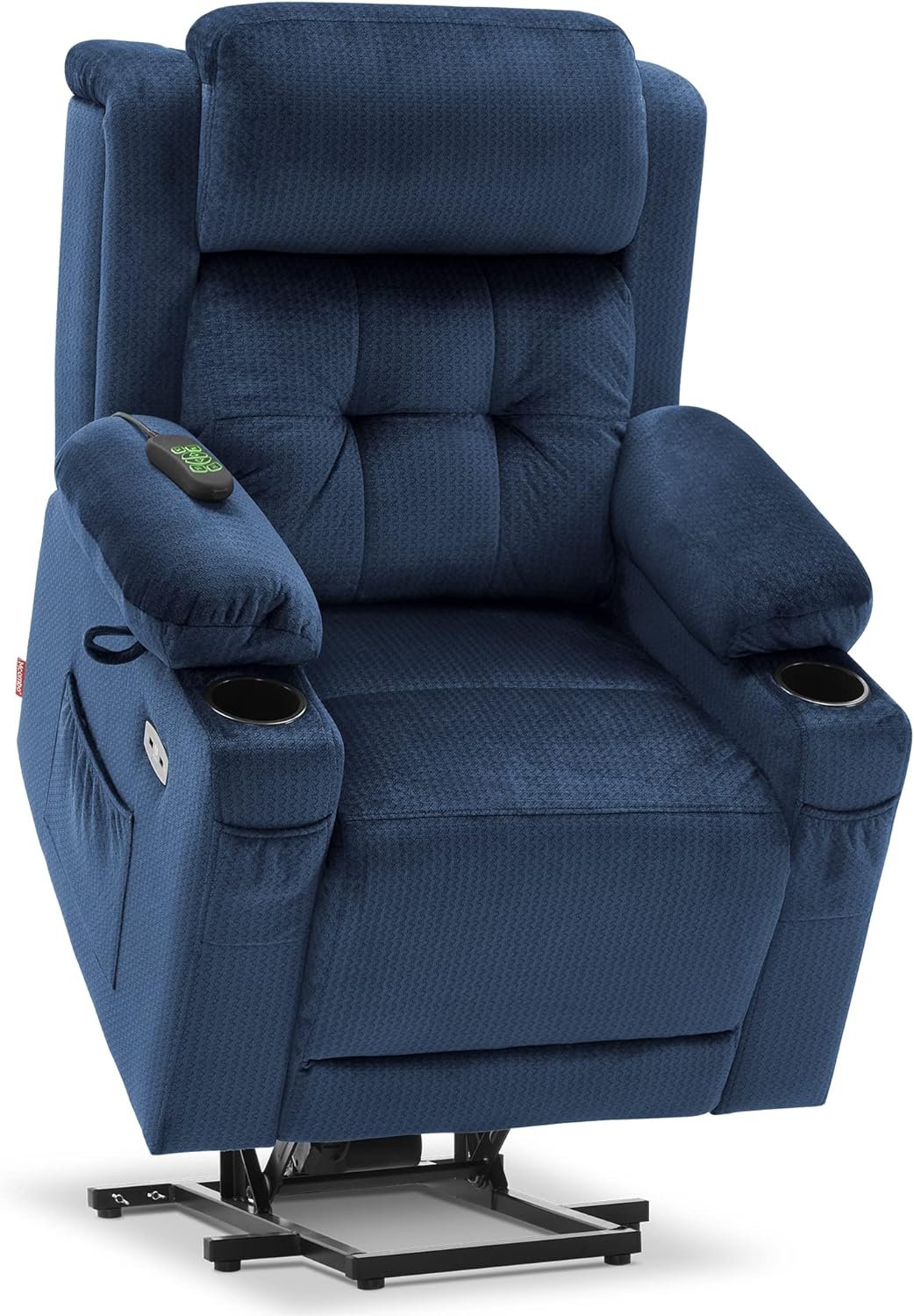 MCombo Small Lay Flat Dual Motor Power Lift Recliner Chair Sofa with Adjustable Headrest, Massage and Heat for Elderly People, Infinite Position, Fabric 7660 (Navy Blue, Small)