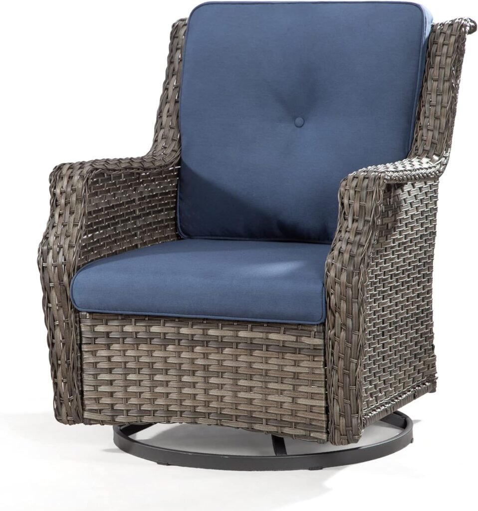 MeetLeisure Outdoor Swivel Rocker Patio Chair - 360 Degree Patio Swivel Glider Chair with 3.5 Water-Repellent Cationic Layer Fabric Cushions(Mixed Grey/Blue)