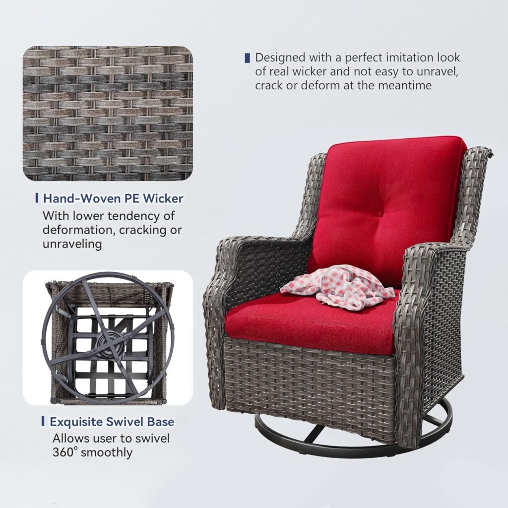 MeetLeisure Outdoor Swivel Rocker Patio Chair - 360 Degree Patio Swivel Glider Chair with 3.5 Water-Repellent Cationic Layer Fabric Cushions(Mixed Grey/Blue)