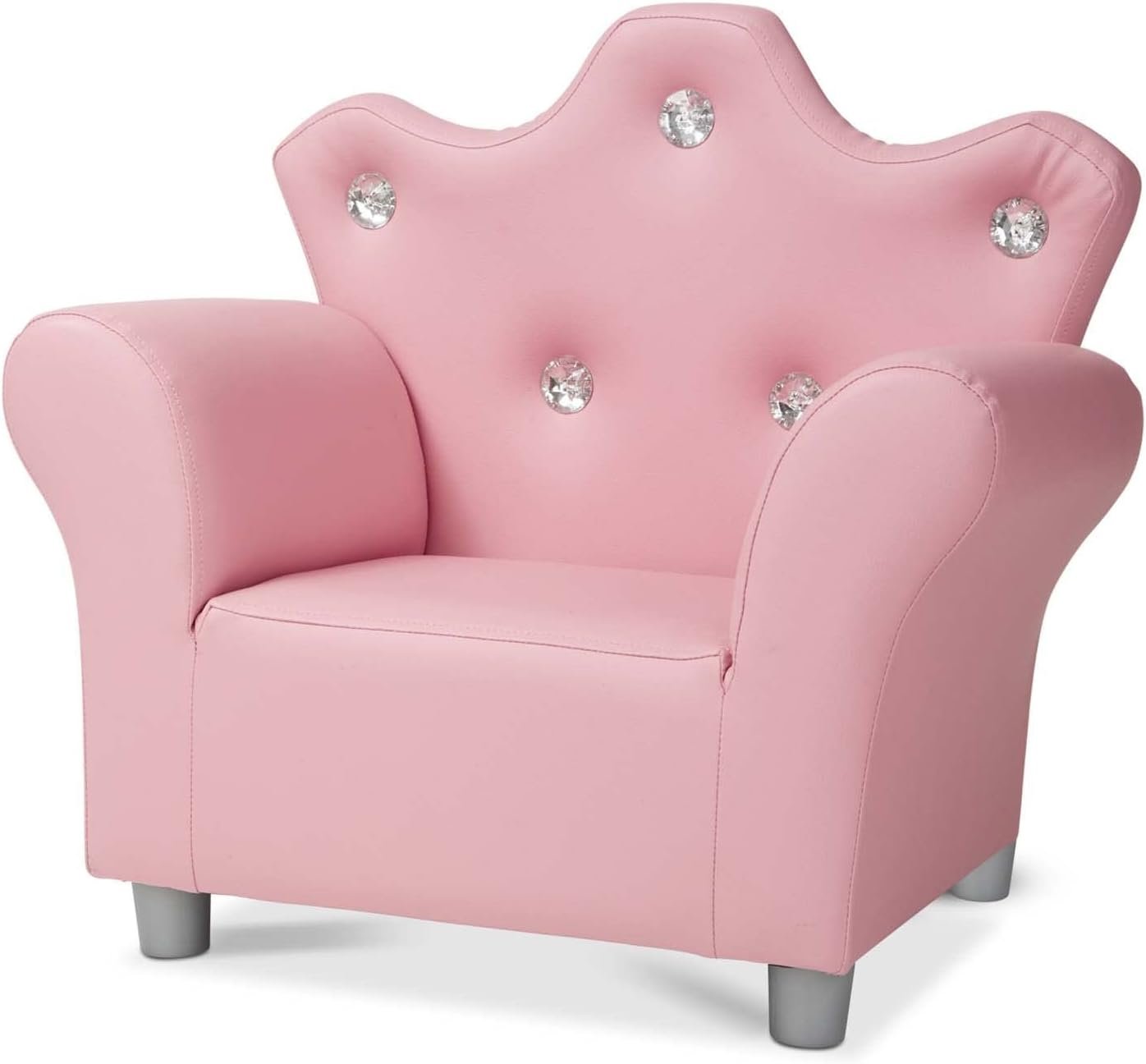 Melissa  Doug Pink Faux Leather Child’s Crown-Back Armchair (Kid’s Furniture) - Princess Chair For Toddlers, Childrens Furniture, Pink Chair For Kids