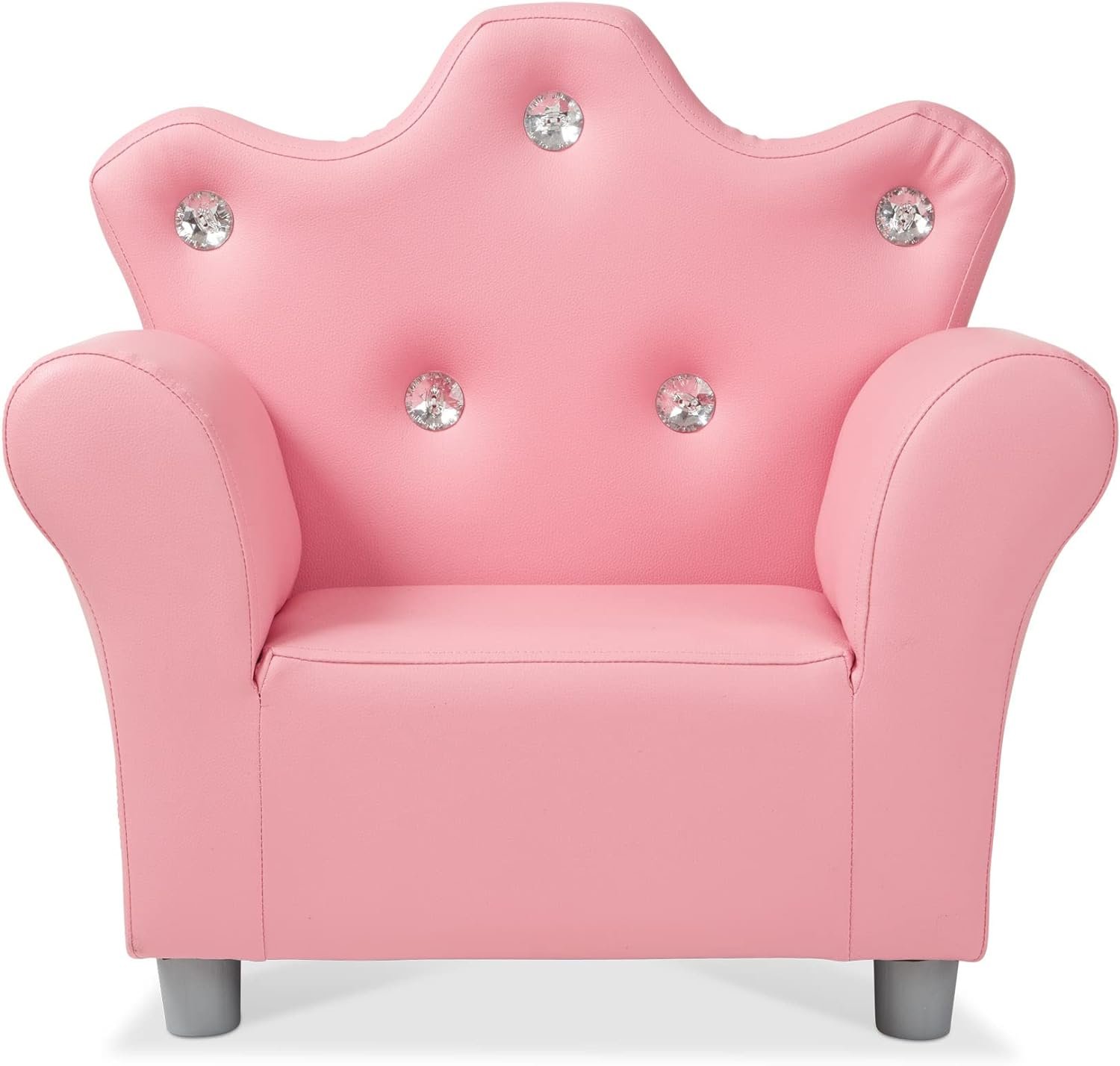 Melissa  Doug Pink Faux Leather Child’s Crown-Back Armchair (Kid’s Furniture) - Princess Chair For Toddlers, Childrens Furniture, Pink Chair For Kids