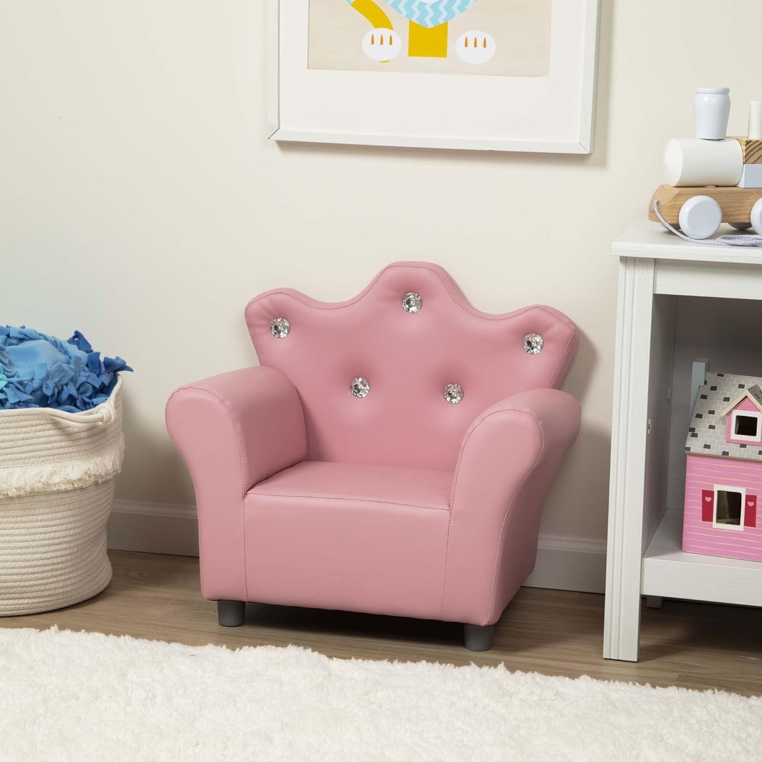 Melissa  Doug Pink Faux Leather Child’s Crown-Back Armchair (Kid’s Furniture) - Princess Chair For Toddlers, Childrens Furniture, Pink Chair For Kids