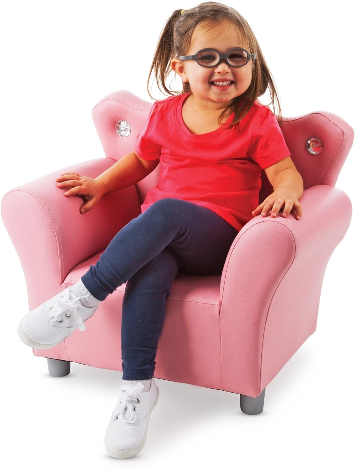 Melissa  Doug Pink Faux Leather Child’s Crown-Back Armchair (Kid’s Furniture) - Princess Chair For Toddlers, Childrens Furniture, Pink Chair For Kids