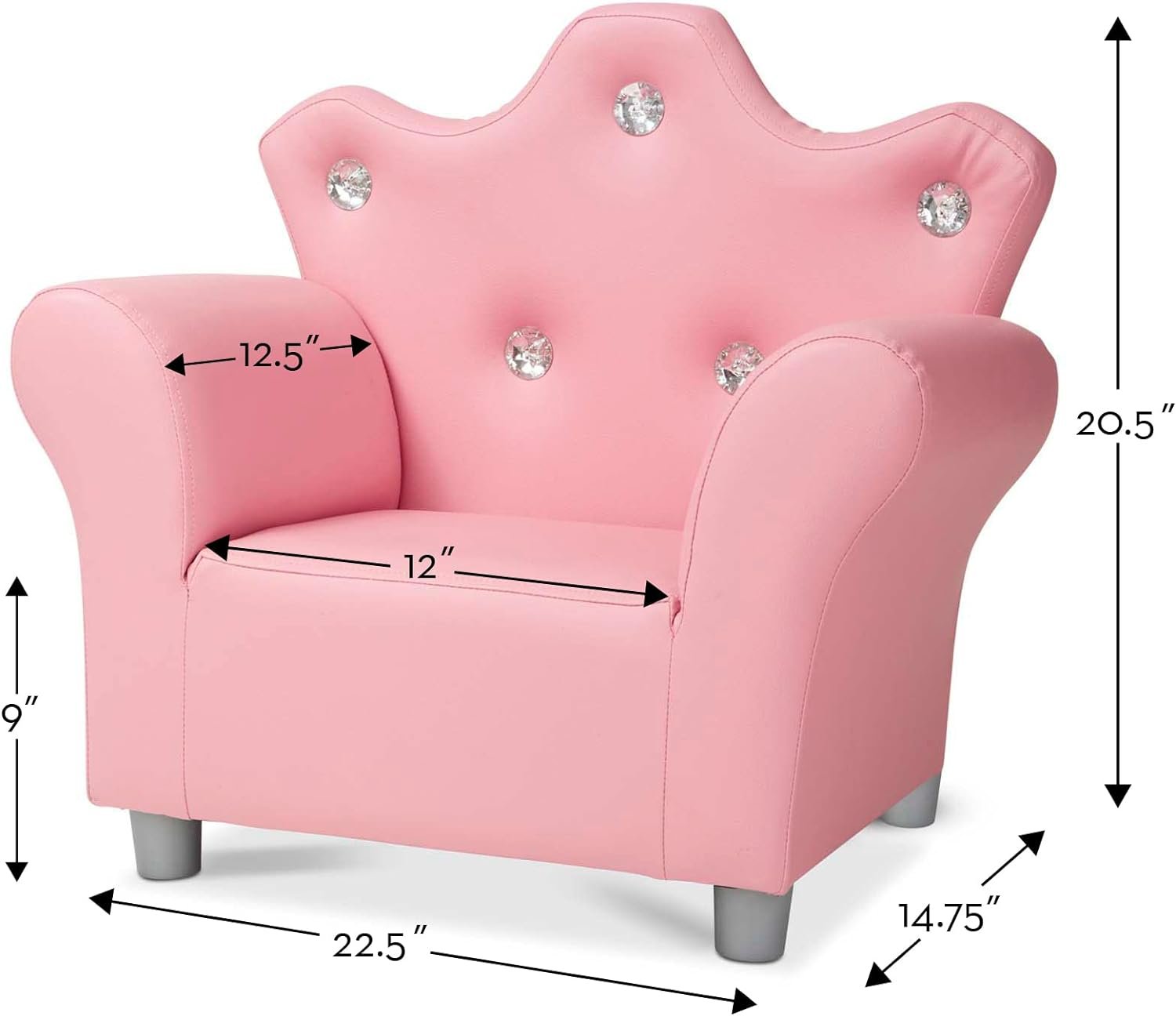 Melissa  Doug Pink Faux Leather Child’s Crown-Back Armchair (Kid’s Furniture) - Princess Chair For Toddlers, Childrens Furniture, Pink Chair For Kids