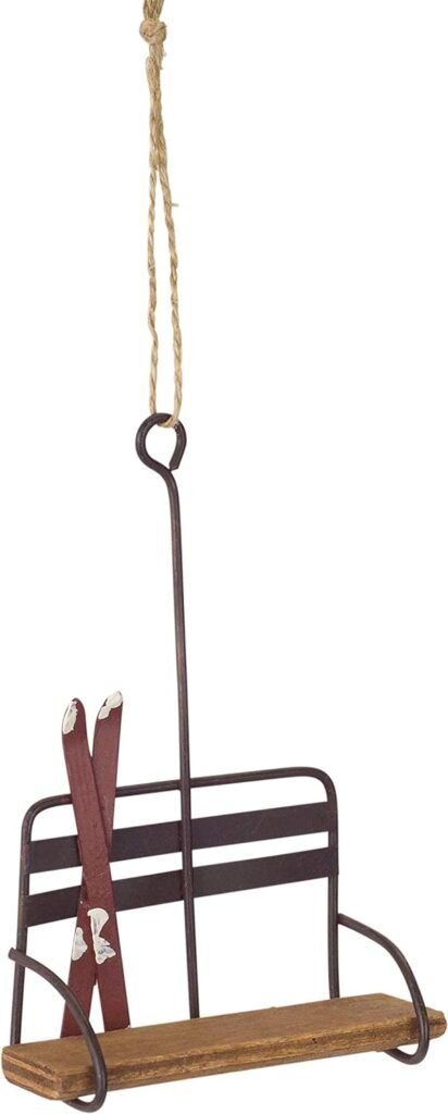 Melrose Ski Chair Lift Ornament, Wood, Metal, 5.25 Inches Height, Christmas Tree Ornament, Home Decor