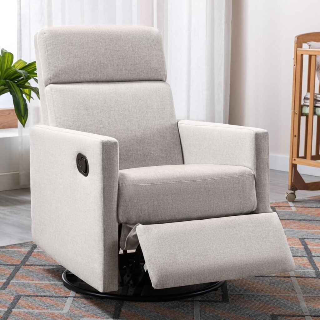 Merax Modern Soft Linen Push Back Rocker Recliner w/Headsupport Adjustable Nursery Glider Chair for Living Room, Bedroom, Set of 1, Tan-Swivel