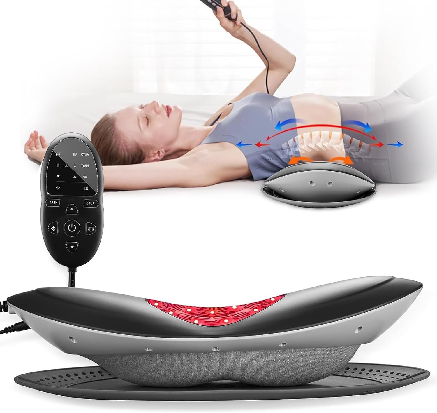 Mercy TOP Electric Lumbar Traction Device Massager with Heating Function, Electric Inflatable Back Stretcher, 5 Level Vibration Massage, Thermal Therapy from 100 to 118℉(38 to 48℃)