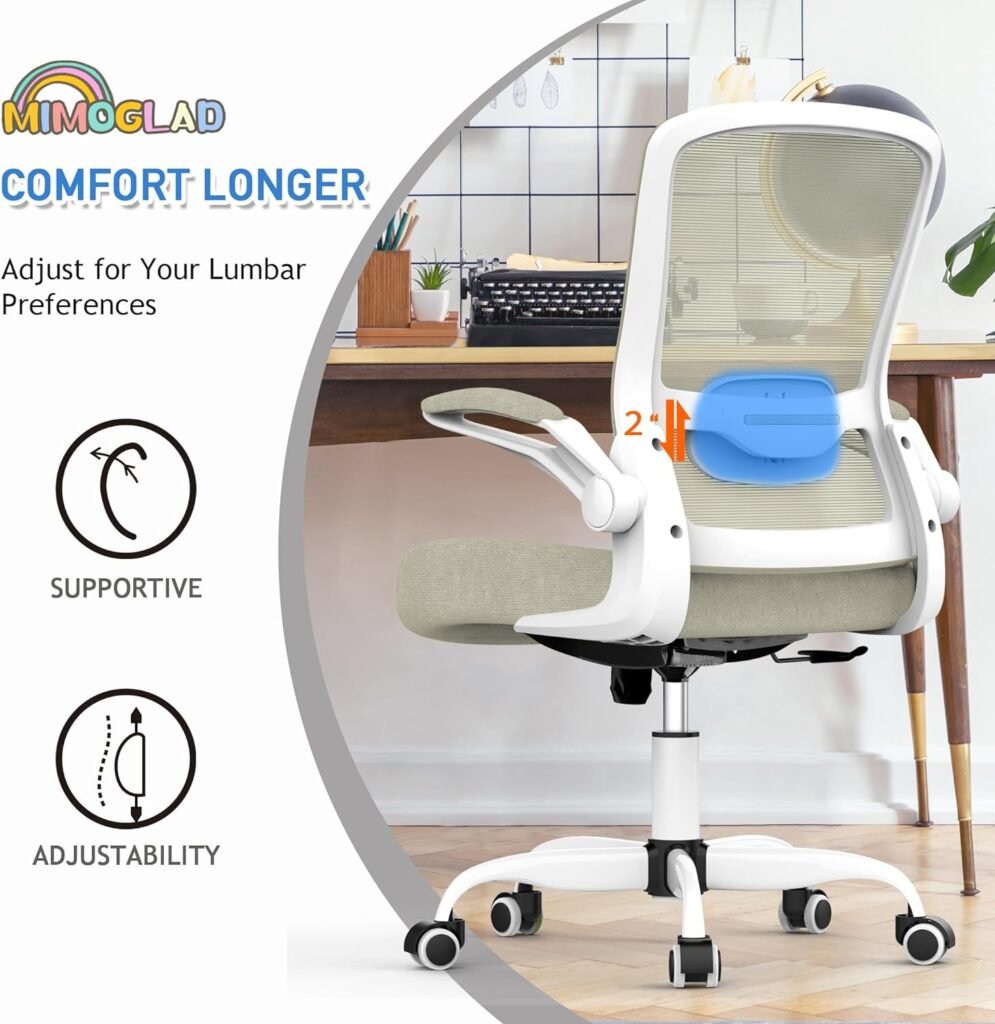 Mimoglad Home Office Chair, High Back Desk Chair, Ergonomic Mesh Computer Chair with Adjustable Lumbar Support and Thickened Seat Cushion