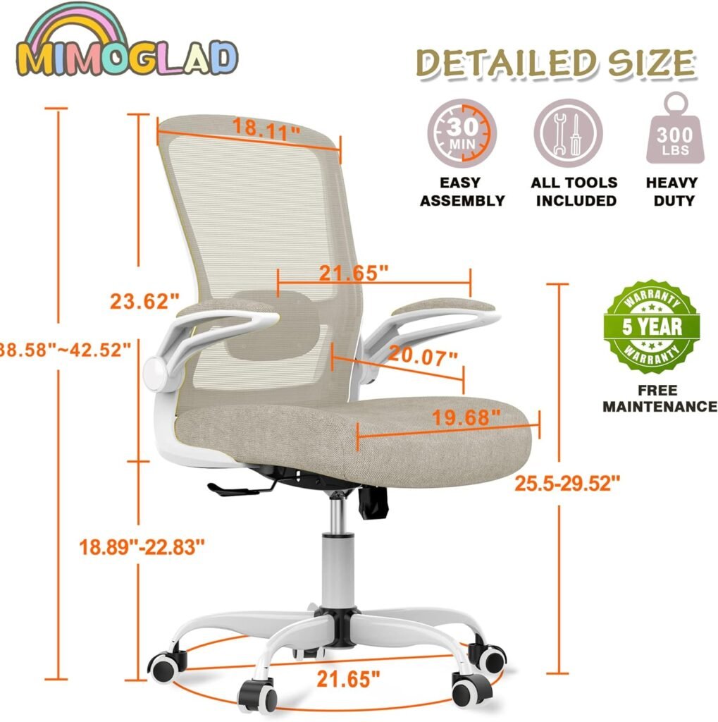 Mimoglad Home Office Chair, High Back Desk Chair, Ergonomic Mesh Computer Chair with Adjustable Lumbar Support and Thickened Seat Cushion