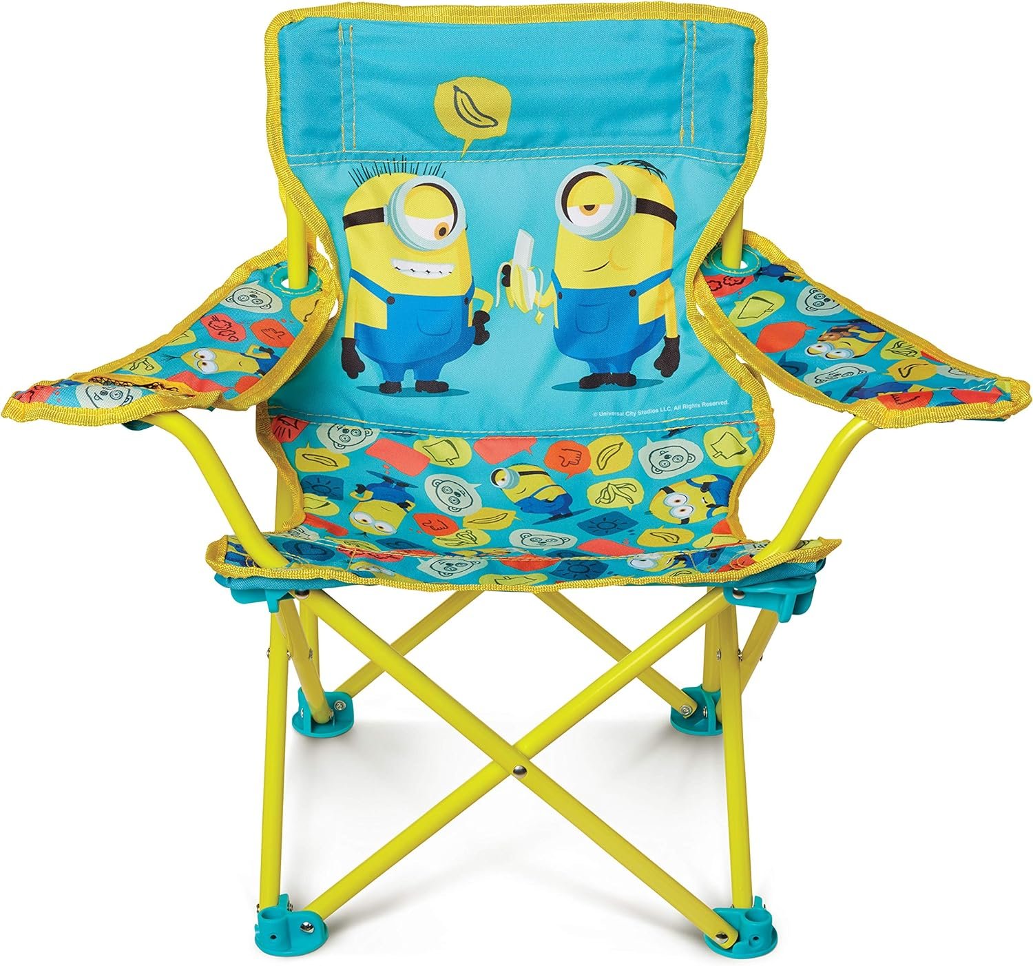 Minions 2 Foldable Camp Chair Fold N Go Chair Sturdy Metal Construction (Easy to Open, Handy Cup Holder, Cleanable Materials, Carrying Bag) for Kids Ages 3+