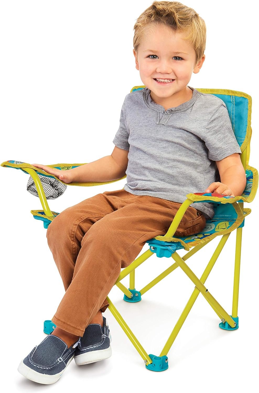 Minions 2 Foldable Camp Chair Fold N Go Chair Sturdy Metal Construction (Easy to Open, Handy Cup Holder, Cleanable Materials, Carrying Bag) for Kids Ages 3+