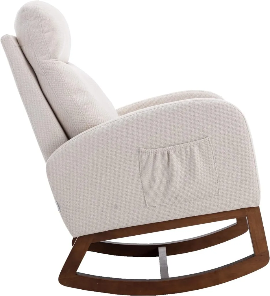 Morhome Modern Tufted Accent Rocking Chair, Upholstered Nursery Glider Rocker with High Backrest for Baby and Kids, Set of 1, Beige-A