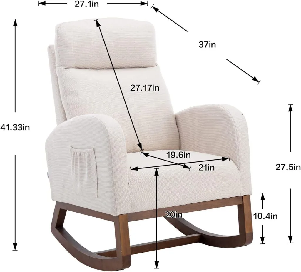 Morhome Modern Tufted Accent Rocking Chair, Upholstered Nursery Glider Rocker with High Backrest for Baby and Kids, Set of 1, Beige-A