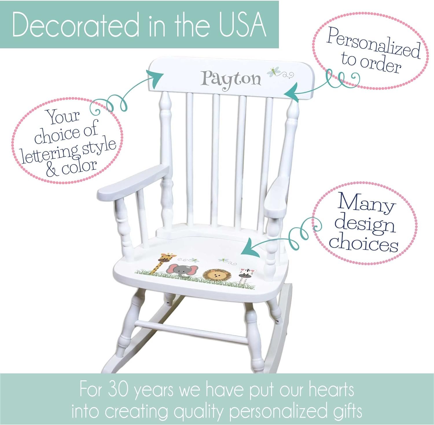 MyBambino Childrens Personalized White Ballet Princess Rocking Chair