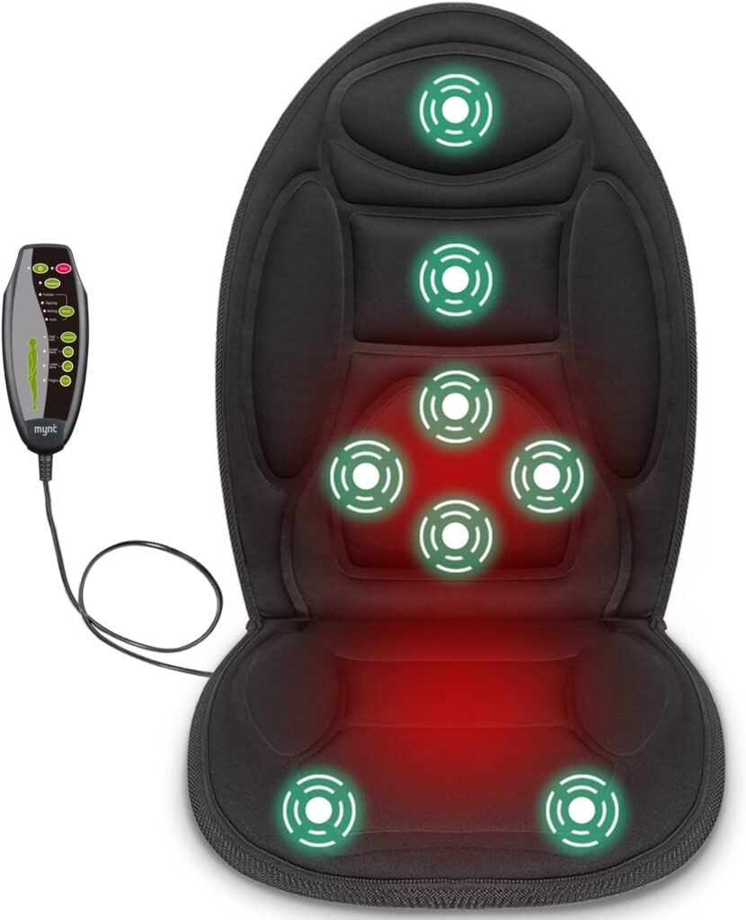 Mynt Vibrating Massage Chair Pad: Relieve Back, Neck, and Thigh Pain with Heating Pads - Over-Seat Cover for Improved Blood Circulation and Muscle Refreshment