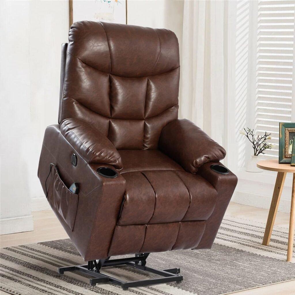 NA NA Electric Power Lift Recliner Chair for Elderly with Massage and Heat, Motorized Recliner Sofa for Living Room with Remote Control, 2 Cup Holders, USB Port and 2 Side Pockets(Brown)