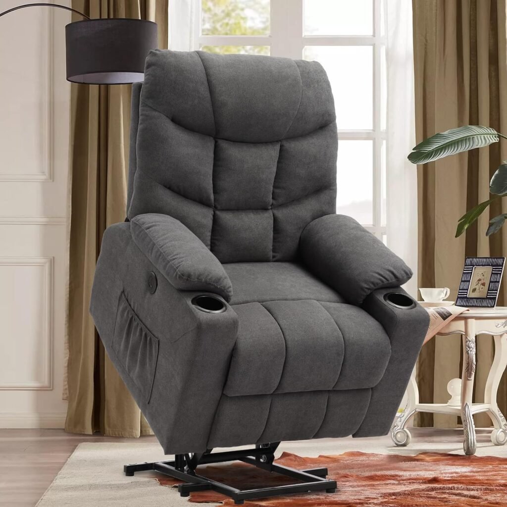 NA NA Electric Power Lift Recliner Chair for Elderly with Massage and Heat, Motorized Recliner Sofa for Living Room with Remote Control, 2 Cup Holders, USB Port and 2 Side Pockets(Brown)