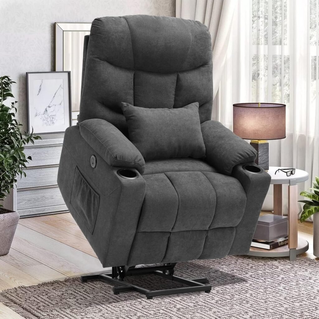 NA NA Electric Power Lift Recliner Chair for Elderly with Massage and Heat, Motorized Recliner Sofa for Living Room with Remote Control, 2 Cup Holders, USB Port and 2 Side Pockets(Brown)