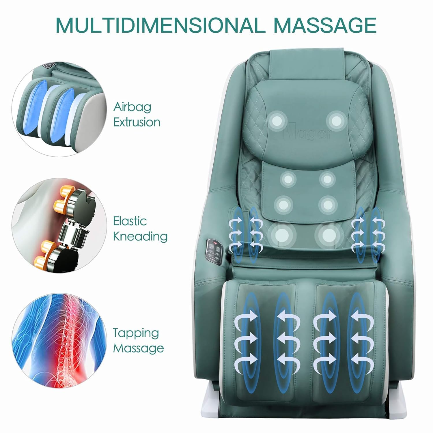 Nager Massage Chair 48 Inch Super Long SL Curve Cradle Floating Zero Gravity Design Electric Massage Chair with Multi-dimensional Manipulator Simulation Hand Massage for Full Body Massage Chair, Green